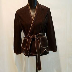 BCBGMaxazria Brown Suede Belted Blazer Jacket